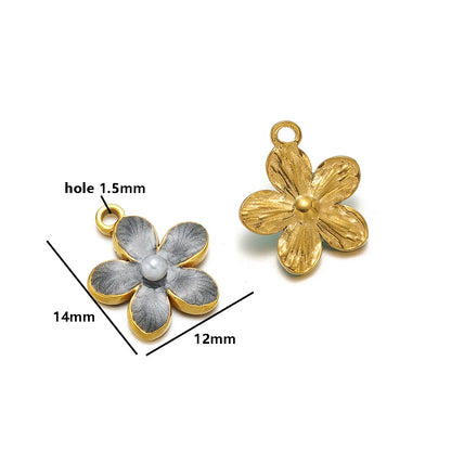 Enamel Flower Charms 18k Gold Plated Stainless Steel Double Hole Flower Pearl Charm Pendant for DIY Jewelry Making Accessories