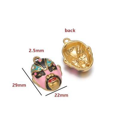 Colorful Gold Plated Peking Opera Mask Charms - Single Sided Enamel Drama Face Pendants for DIY Jewelry Making