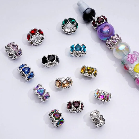 Silver Gold Plated Alloy Spacer Beads With Heart Rhinestone 14*8 MM for DIY Bracelet Necklace Jewelry Making