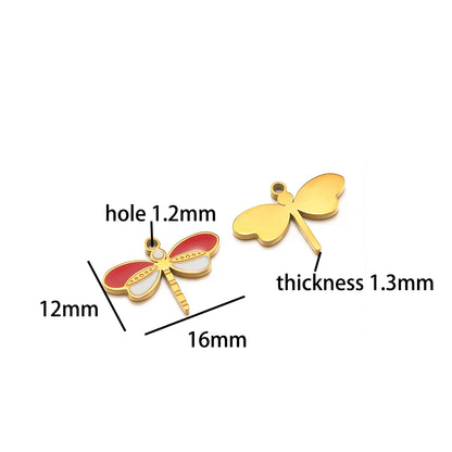 Factory Wholesale 18k Gold Plated Stainless Steel Enamel Dragonfly Charm Pendant for DIY Necklace Earrings Jewelry Making