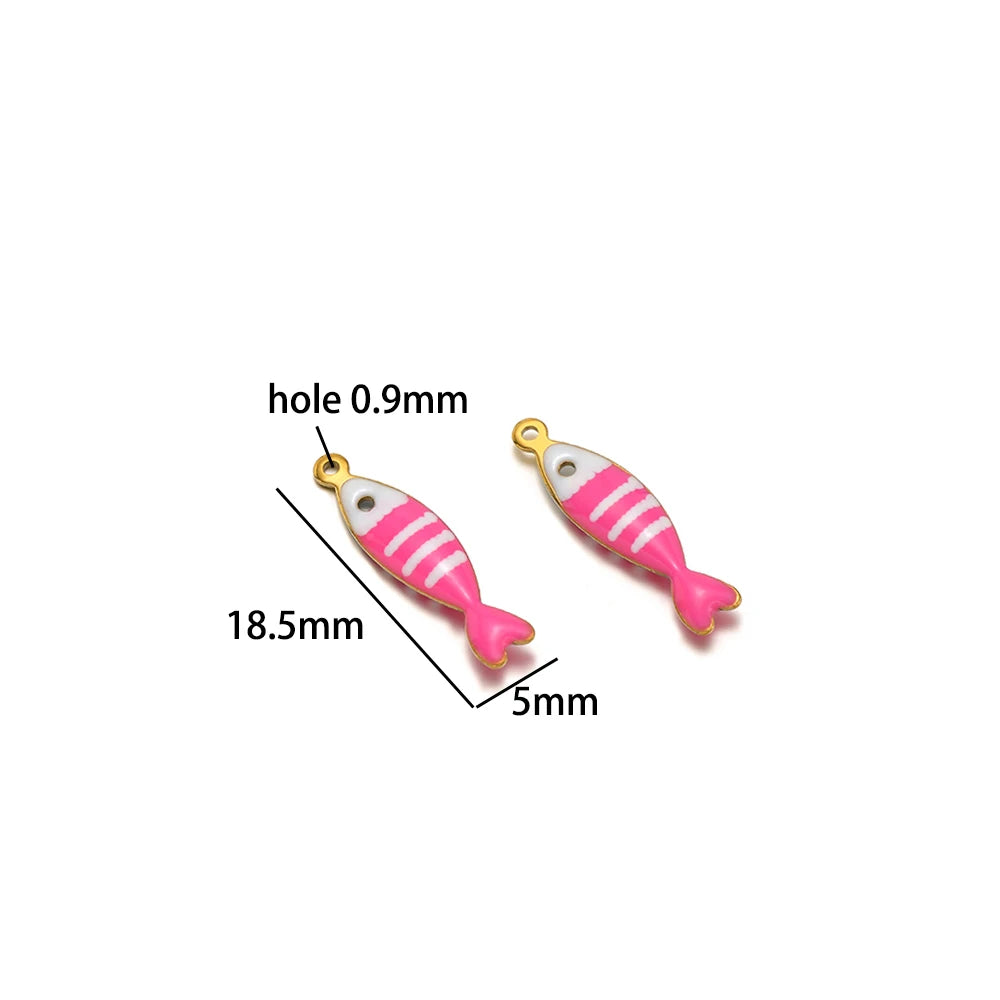 DIY Jewelry Findings 18k Gold Plated Stainless Steel Mixed Color Enamel Fish Charm Pendant for DIY Jewelry Making