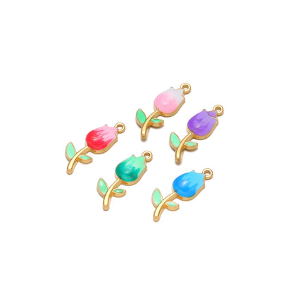 18K Gold Plated Tulip Charms Enamel Flower Bud Pendants Sweet Floral Jewelry Making Supplies for DIY Necklace Bracelet