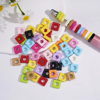 10x10MM Solid Color Square Acrylic Spacer Beads for Beadable Pen Bulk Jewelry Craft Beads