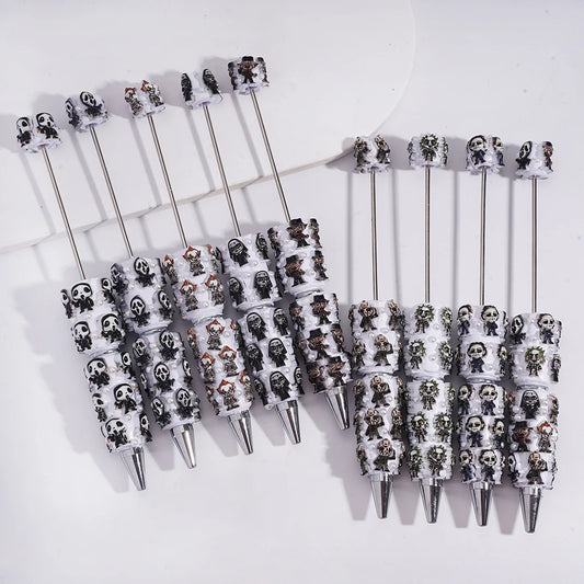 Heavy Industry Halloween Series Clay Beaded Pens Ghost Figure with Diamond & White Pearls Creative Ballpoint Pen for Gift Making