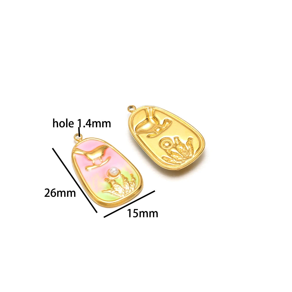 Stainless Steel 18k Gold Plated Enamel Heart Starfish butterfly Shell Zircon Charm Pendant for Jewelry Necklace Making
