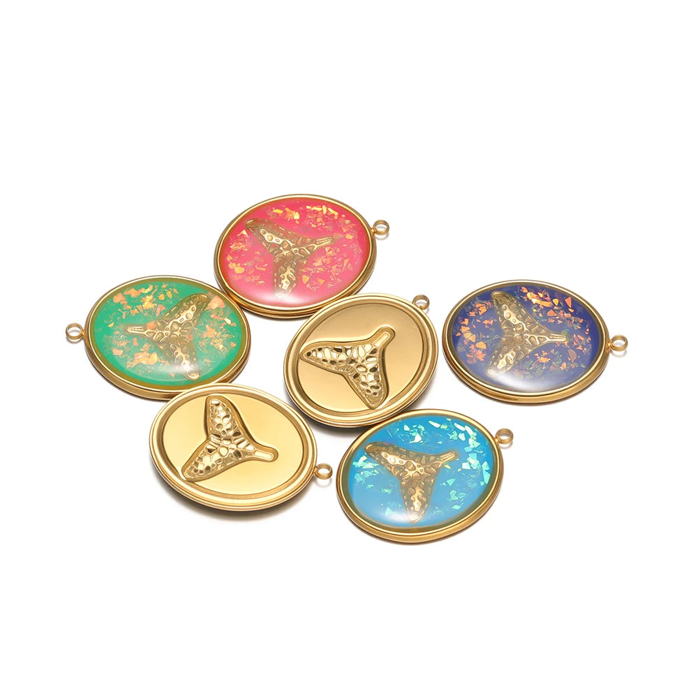 Fashion Stainless Steel 18k Gold Plated Enamel Fishtail Oval Charm Pendant for Diy Jewelry Making Wholesale Jewelry Supplies