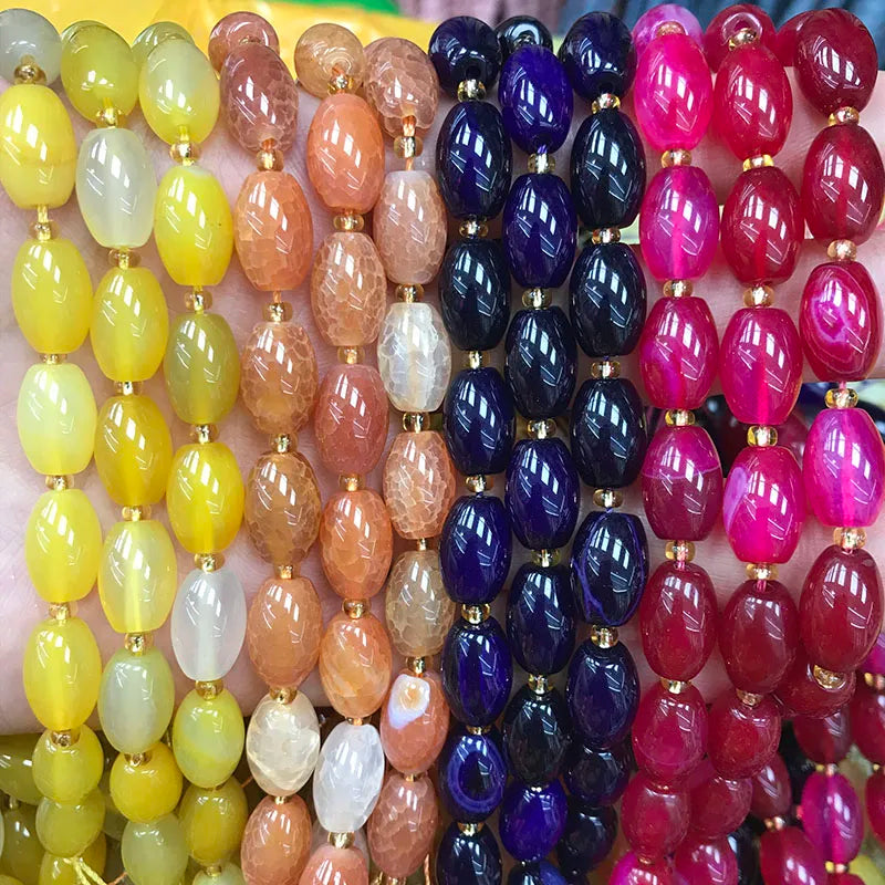 New Natural 8x12mm Rice Dyed Rainbow Colorful Agate Loose Bead, Mutil-color Agate Tourmaline for DIY Women Jewelry Making