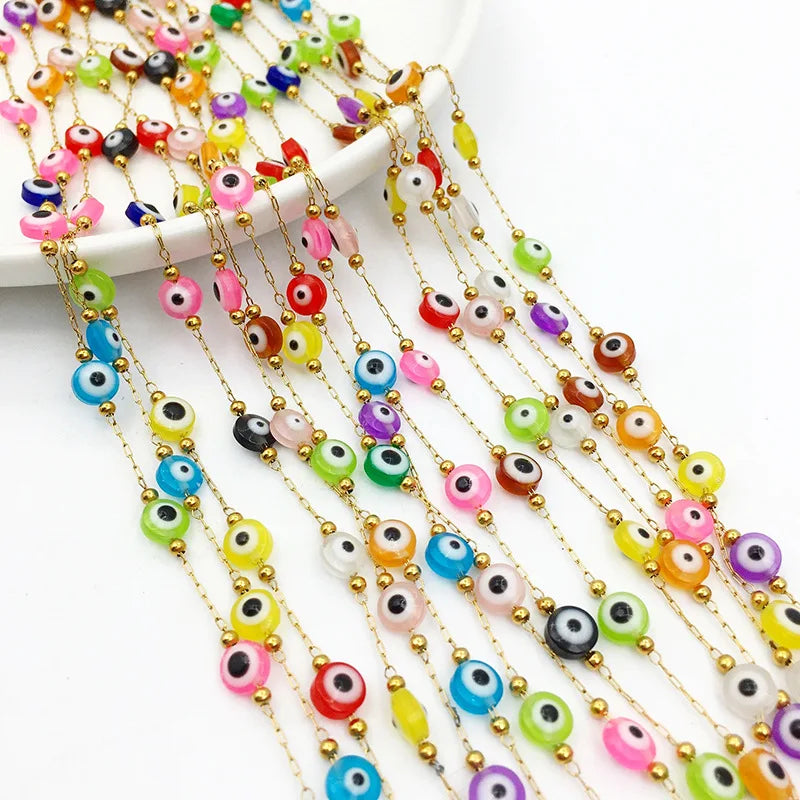 E218 New Gold Enamel Plated Chain Waterproof Stainless Steel Lucky Eye Charm Chains for Jewelry Custom Diy
