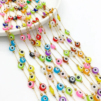 E218 New Gold Enamel Plated Chain Waterproof Stainless Steel Lucky Eye Charm Chains for Jewelry Custom Diy