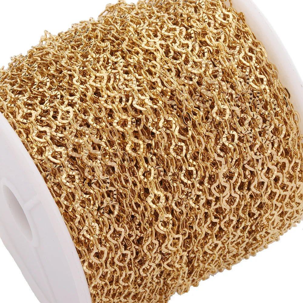 High Quality Gold Plated Stainless Steel Chain Pressed Embossed Fan Shape Chain for Bulk Chain Diy