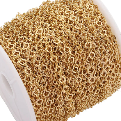 High Quality Gold Plated Stainless Steel Chain Pressed Embossed Fan Shape Chain for Bulk Chain Diy