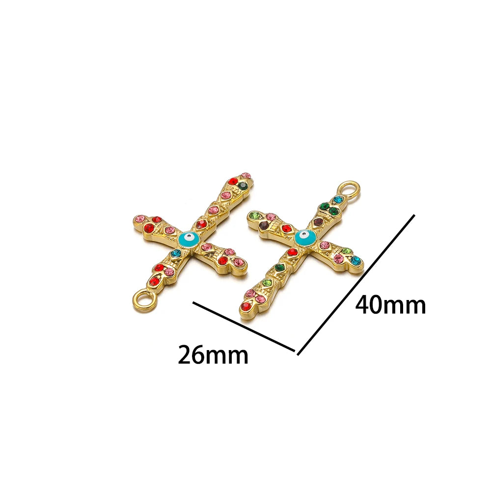 Classic 304 Stainless Steel 18k Gold Plated Zircon Cross Variety Styles Charms Pendants for DIY Women Jewelry Necklace Making