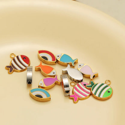 New Trend Stainless Steel Gold Plated Dripping Oil Eyes Enamel Small Fish Charm Pendant for Jewelry Making Wholesale