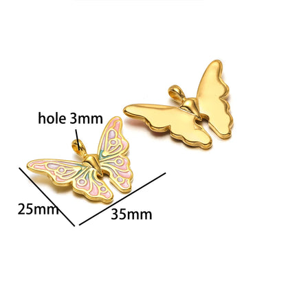 Popular Fashion 18k Gold Plated Stainless Steel Drip-oil Butterfly Flower Heart Charm Pendant for Women Jewelry Making