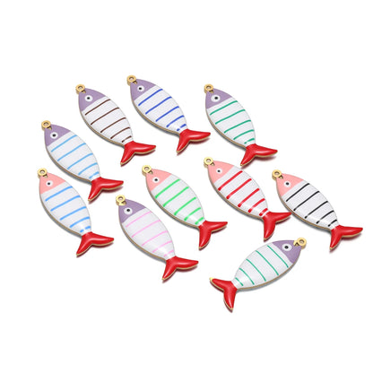 Fashion 18k Gold Plated Stainless Steel Enamel Striated Fish Charm Pendant for DIY Necklace Jewelry Making Accessories