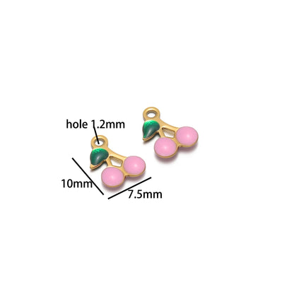 Enamel Fruit Charm 18k Gold Plated Stainless Steel Cherry Charm Pendant for Diy Women Necklace Jewelry Making