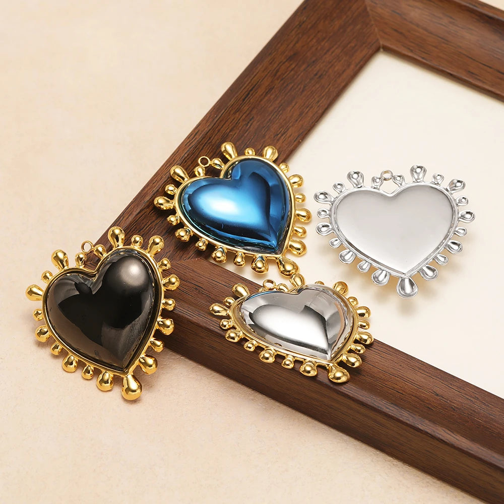 New Arrival Stainless Steel 18k Gold Plated Sun Big Heart Shape Charms Pendant for DIY Jewelry Necklace Making