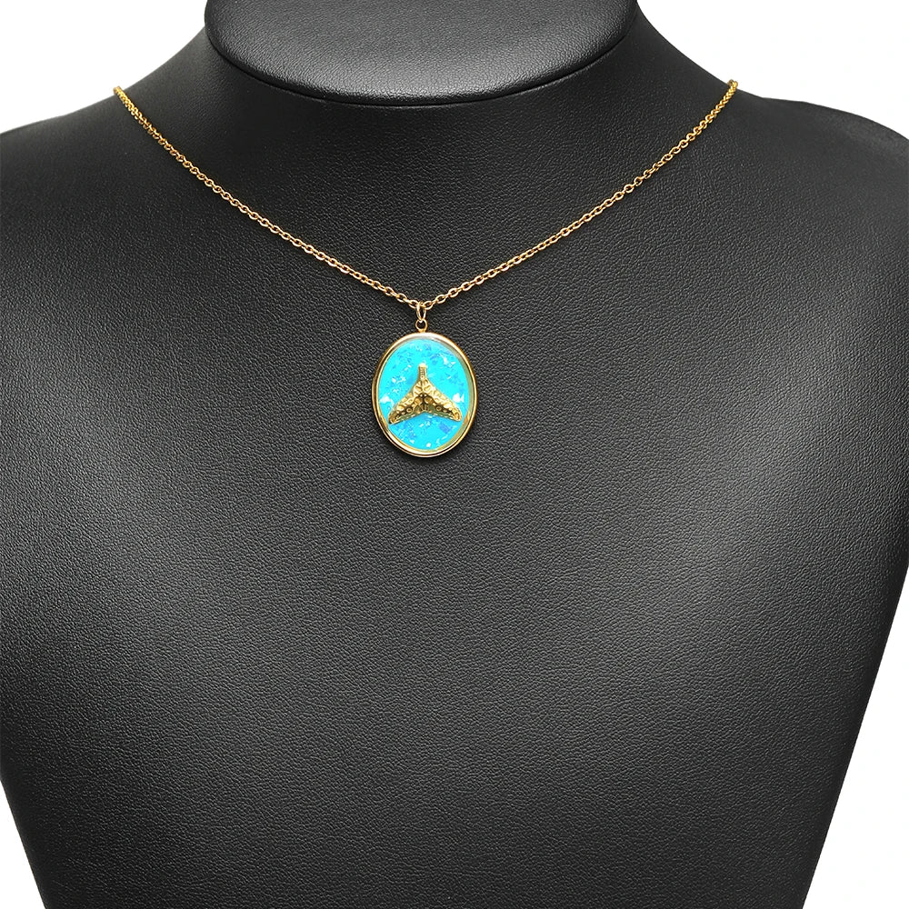 Fashion Stainless Steel 18k Gold Plated Enamel Fishtail Oval Charm Pendant for Diy Jewelry Making Wholesale Jewelry Supplies