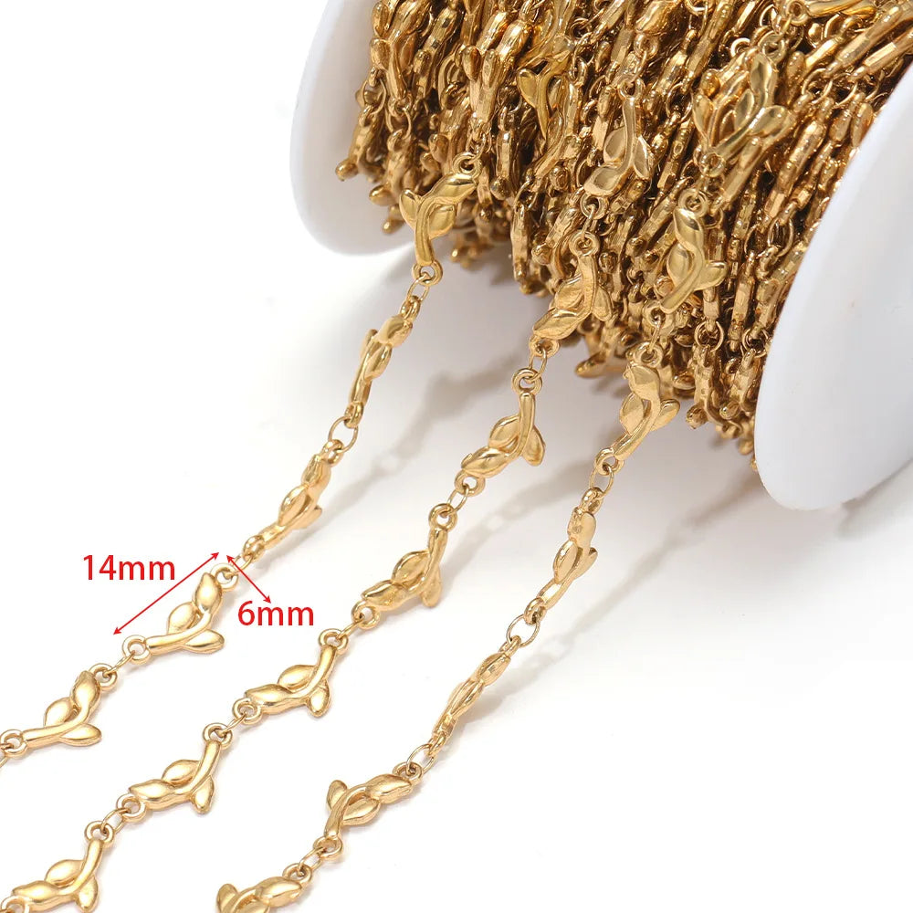 D866 New Gold Plated Stainless Steel Chain Flower Clover Leaf Shape Waterproof Chain for Necklace Bracelet Diy