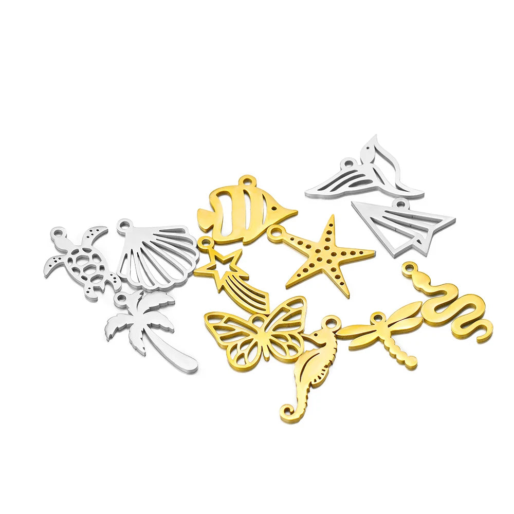 Ocean Series Stainless Steel 18k Gold Plated Starfish Sea Turtle Sea Horse Coconut Tree Charm Pendant for Jewelry Making