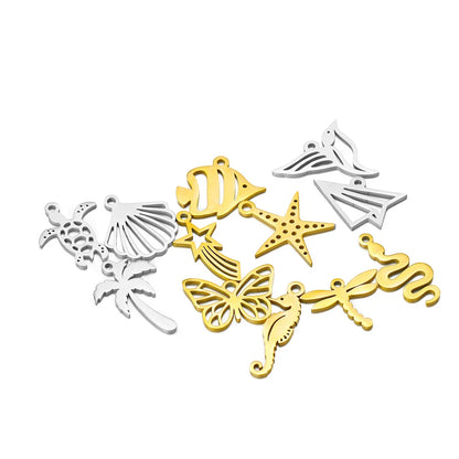 Ocean Series Stainless Steel 18k Gold Plated Starfish Sea Turtle Sea Horse Coconut Tree Charm Pendant for Jewelry Making