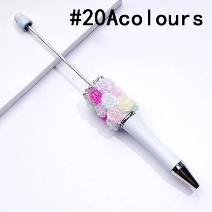 Rose Flower Pearl Crystal Rhinestone Chain Ballpoint Pen Solid Color Gift Bulk