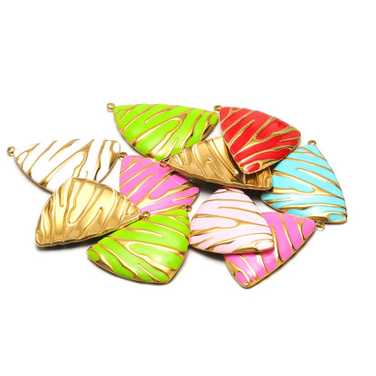 New Fashion 18k Gold Plated Stainless Steel Enamel Irregular Stripe Triangle Charm Pendant for Handmade Necklace Jewelry Making