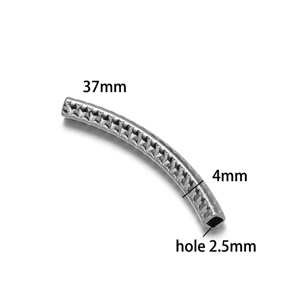 Gold Plated Stainless Steel Multi Patterns Embossed Curved Tube Bend Charm Pendant for DIY Jewelry Making Accessories