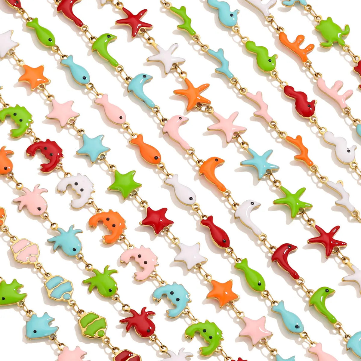 D829 Stainless Steel Ocean Series Enamel Roll Chains Starfish Octopus Fish Connector Chains DIY for Bracelet Necklace Making