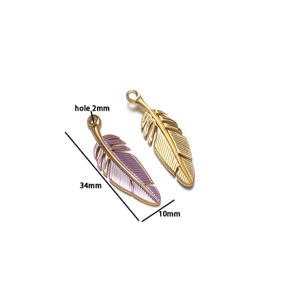 Fashion Stainless Steel 18k Gold Plated Enamel Feather Charm Pendant for Diy Necklace Jewelry Making Wholesale