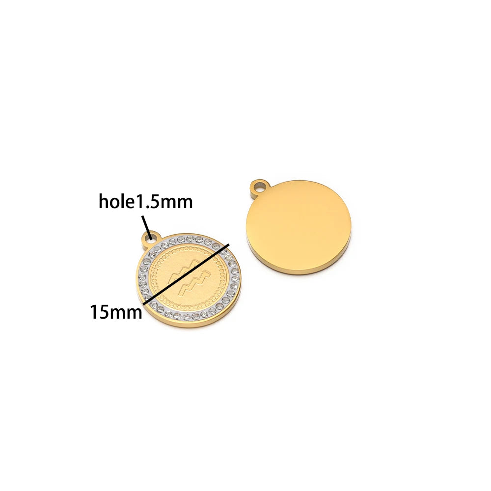 Wholesale Stainless Steel 18k Gold Plated Zodiac Sign Zircon Charm Pendant for Jewelry Necklace Making Accessories
