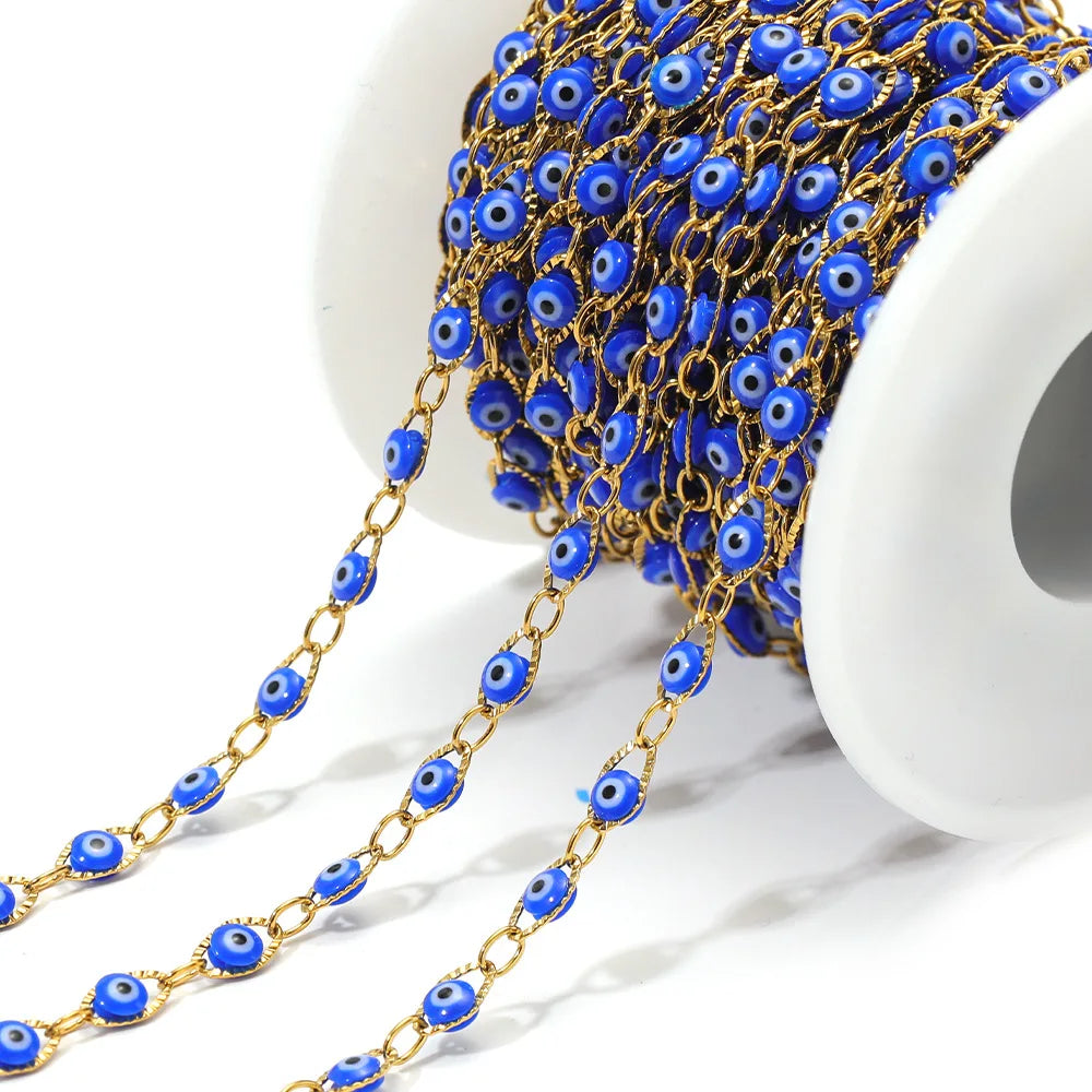D167 Waterproof Vacuum Stainless Steel Roller Chain Lucky Eye Enamel Connector Chains Luxury for Necklace Bracelet Men