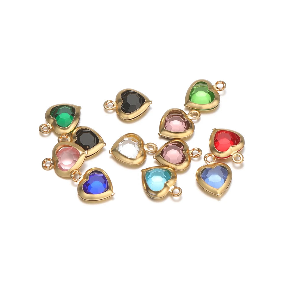 Gold Plated Heart Charms with Colored Glass DIY Jewelry Making Pendant Accessories Wholesale