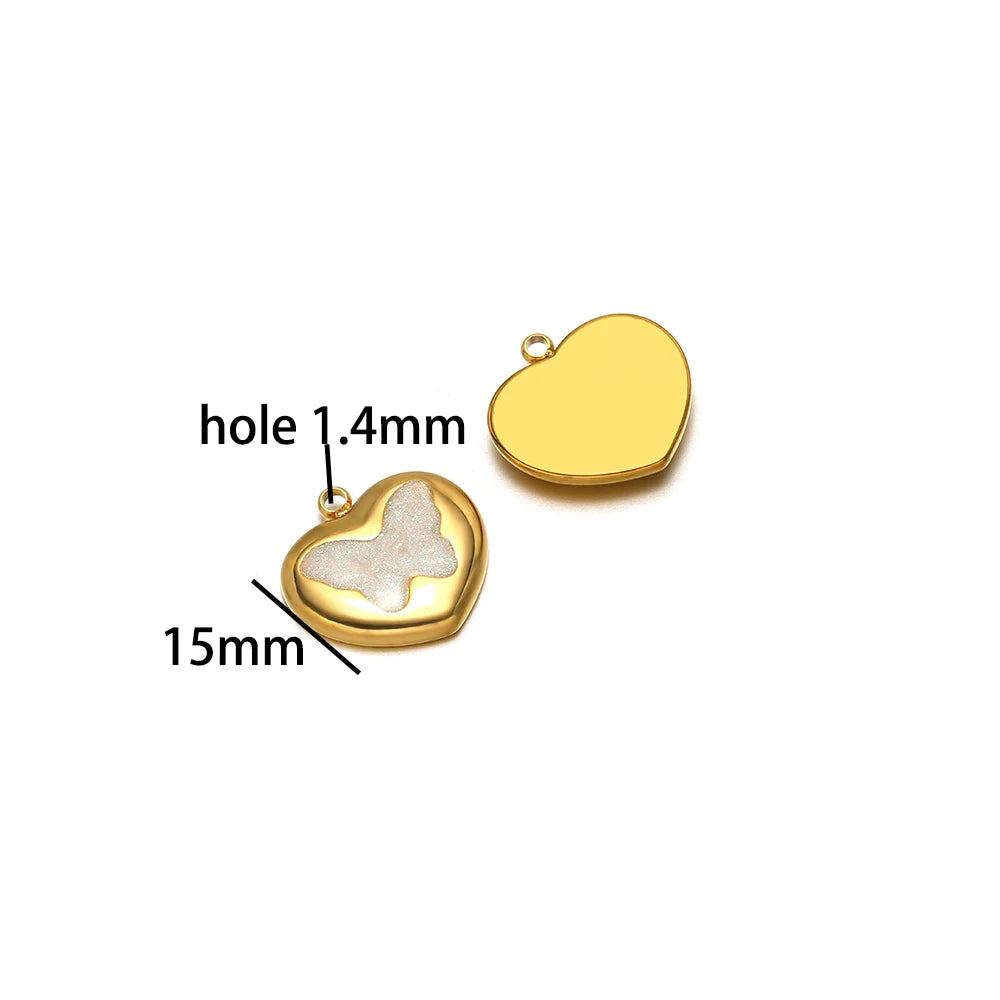 Popular Fashion 18k Gold Plated Stainless Steel Drip-oil Butterfly Flower Heart Charm Pendant for Women Jewelry Making