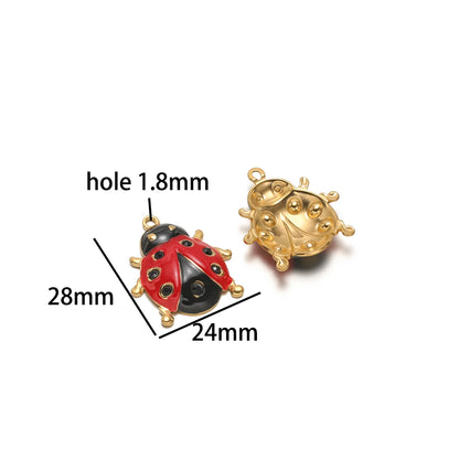 Wholesale 18k Gold Plated Stainless Steel Enamel Ladybird Insect Apple Strawberry Mushroom Charm Pendant for Jewelry Making