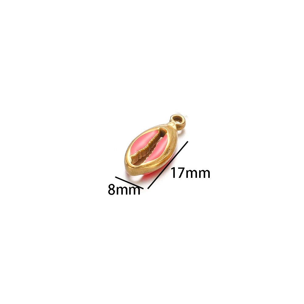 Hot Sale Retro Stainless Steel Gold Plated Colorful Drip-oil Conch Shell Starfish Charm Pendant for Jewelry Making Accessories
