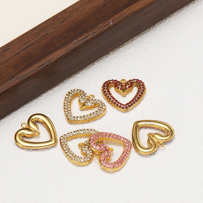 Wholesale Stainless Steel Gold Plated Two Snakes Colored Zircon Hollow Heart Charm Pendant for Necklace Jewelry Making
