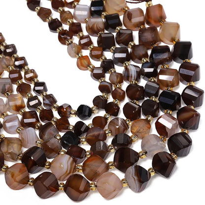 Faceted Helix Twisted 6mm 8mm 10mm Jade Agate Gemstone Beads, Cut Stone Obsidian Rose Quartz Bead for DIY Jewelry Making 18CM