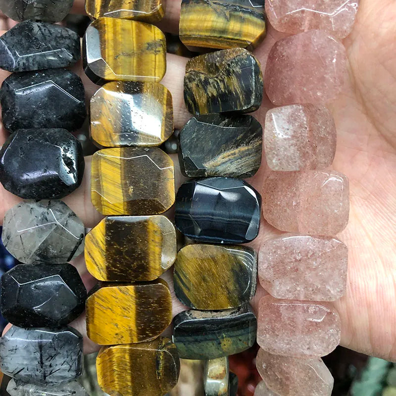 Natural Gemstone Faceted Irregular Faceted Freeform Flat Rectangle Polygon Beads Strand for Jewelry Making Bracelets Necklaces