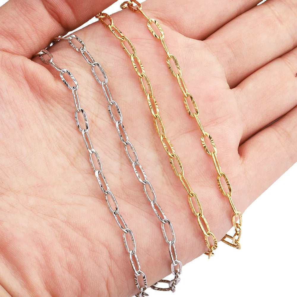 B2074 Embossing Paper Clip Chain Fadeless Stainless Steel Chain Jewelry Chain for Bracelet Necklace