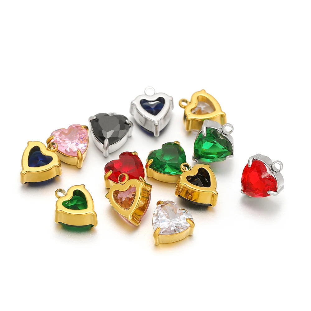 Fashion DIY Jewelry Findings 18k Gold Plated Stainless Steel  Heart  Zircon Charm Pendant for Jewelry Making Accessories