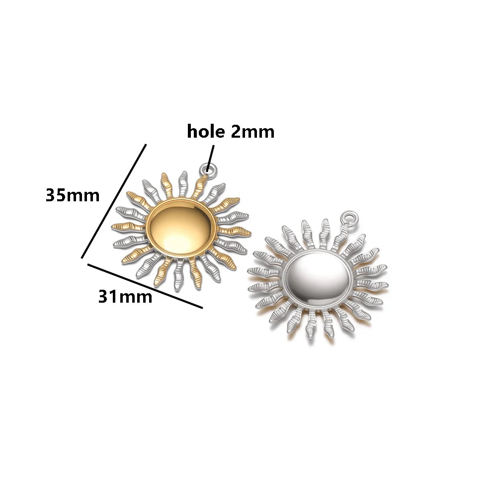 Hot Sale Stainless Steel 18k Gold Plated Sun Face Heart Feather Charm Pendant for DIY Jewelry Necklace Earring Making