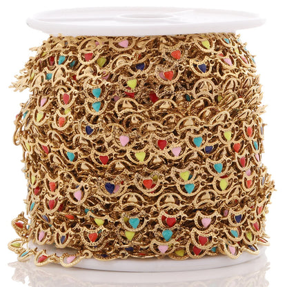 D088 Wholesale 18k Gold Stainless Steel Roller Chain Moon Connector Link Chain Heart Enamel Chain Jewelry