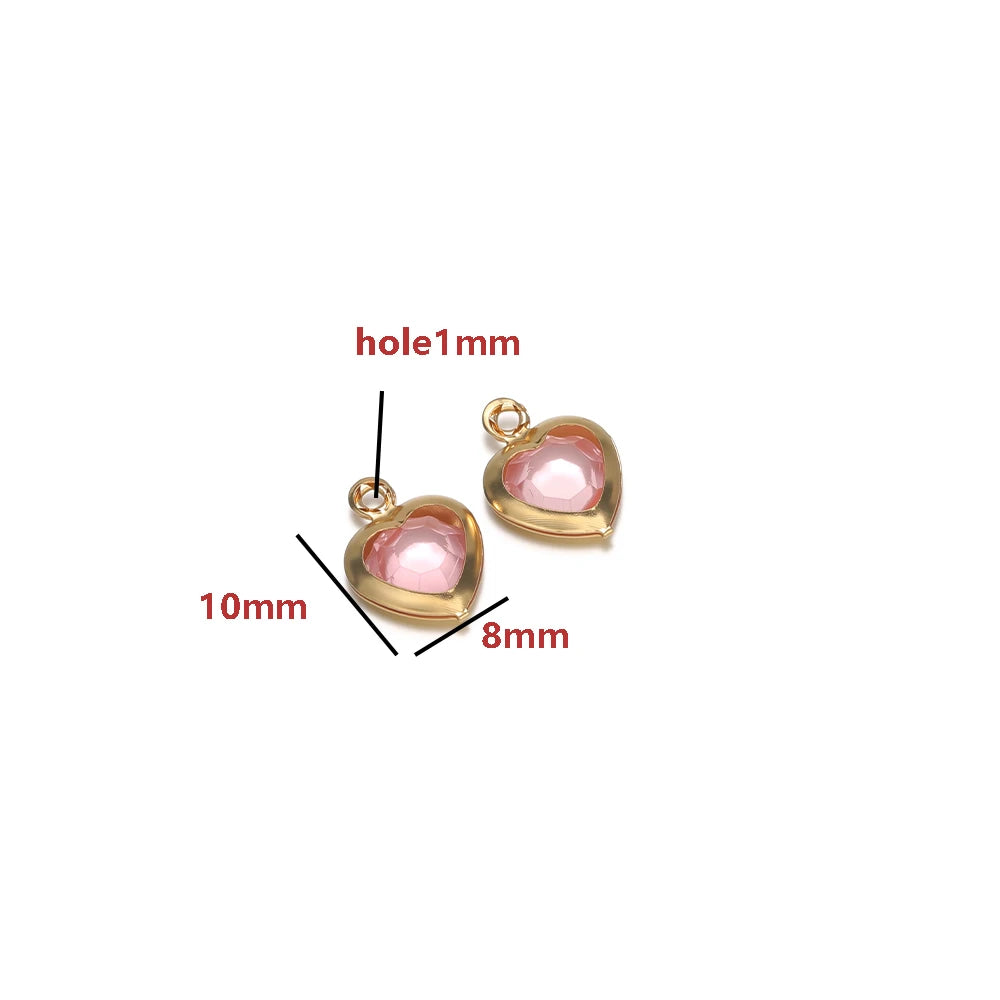 Gold Plated Heart Charms with Colored Glass DIY Jewelry Making Pendant Accessories Wholesale