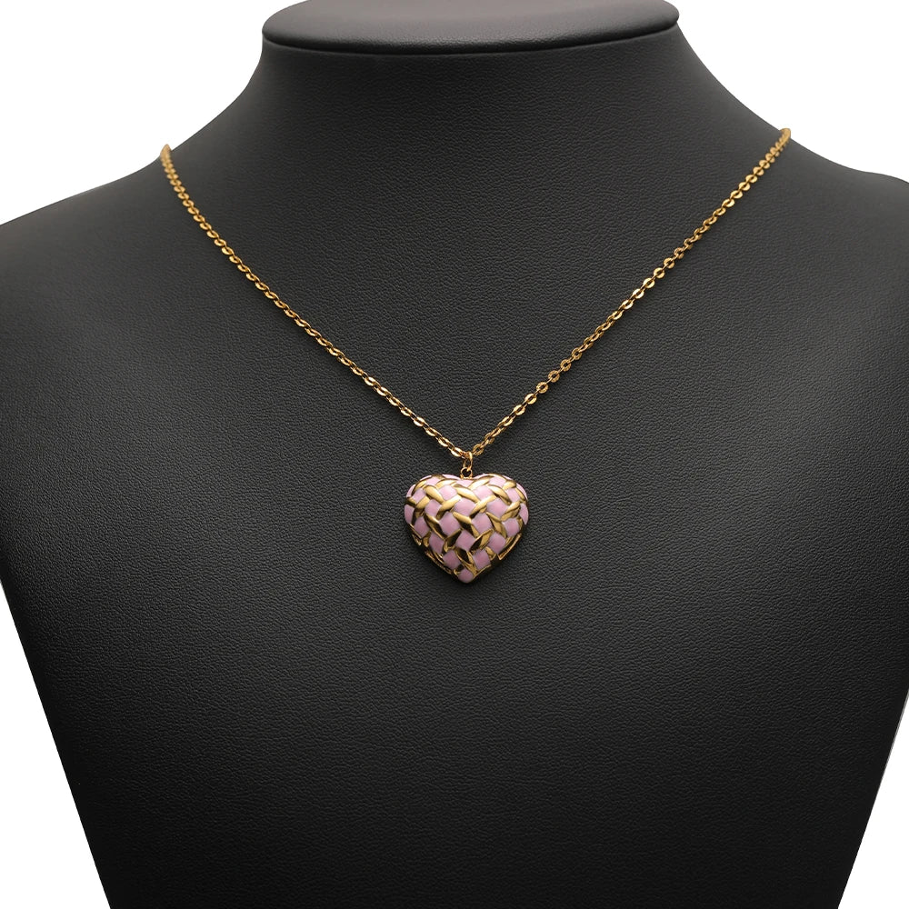 Colorful Enamel Heart Charms with Golden Weave Pattern, Good Luck Lucky Heart Pendant with Rhinestone for DIY Jewelry Making