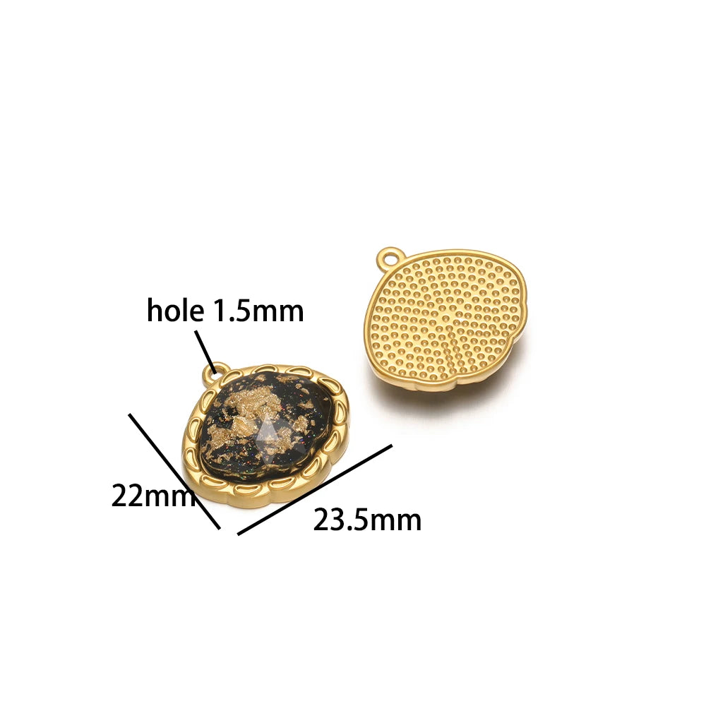 Retro Glass Pendant Stainless Steel 18k Gold Plated Star Heart Round Butterfly Shape Charm Pendant for Jewelry Necklace Making