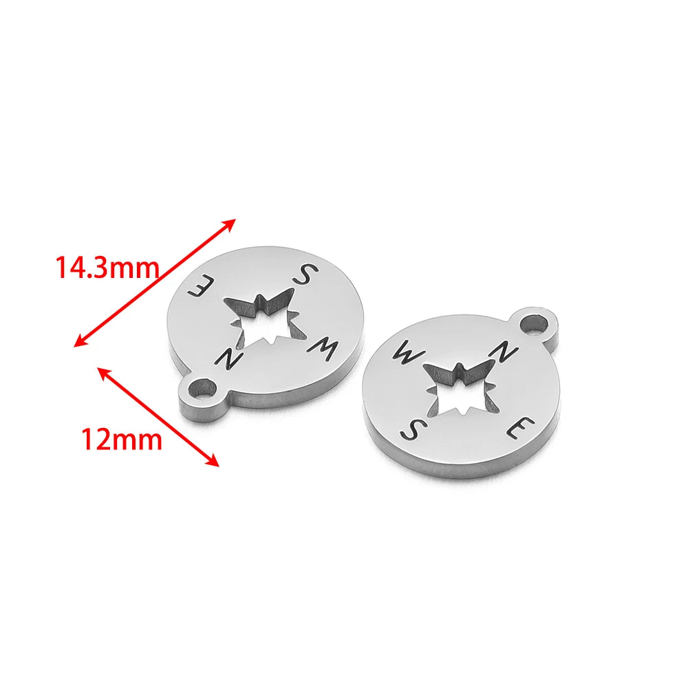 Small Compass Pendant Charm 304 Stainless Steel 18k Gold Plated Circular Hollowed-out Compass Pendant Charm  for Necklace Making