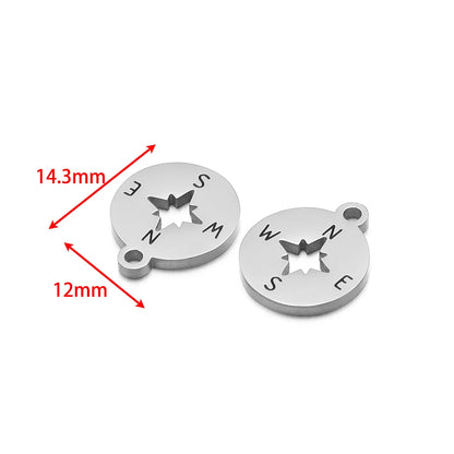 Small Compass Pendant Charm 304 Stainless Steel 18k Gold Plated Circular Hollowed-out Compass Pendant Charm  for Necklace Making