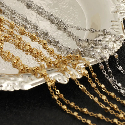 D988 Unique square Beaded Bulk Chain Thin Cross Roller Stainless Steel Vacuum Plating Chains Jewelry for Necklace Anklet Diy
