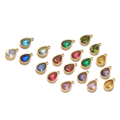 2-in-1 18K Gold Plated Teardrop Stone Setting Pendant with Single-Sided Rhinestone Accents 0.8mm Single-Hole